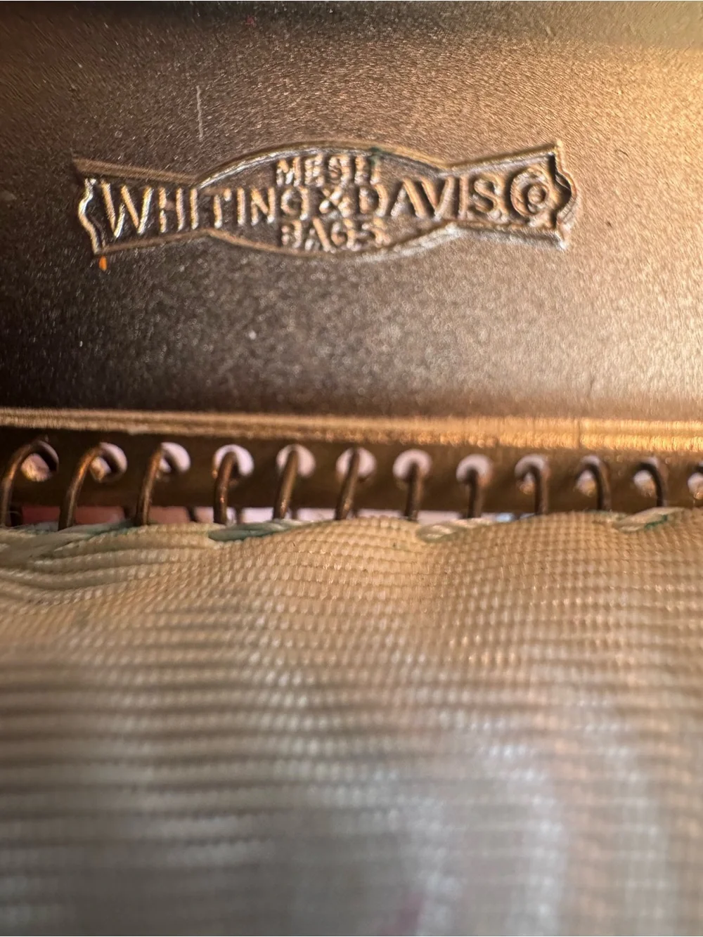 Vintage Whiting & Davis White Mesh Clutch with Gold Frame and Chain Strap